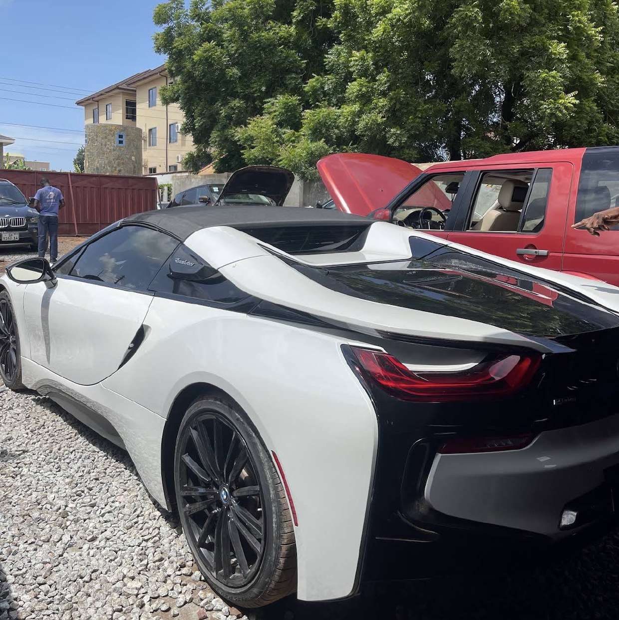 BMW i8 outside the Linking Automobile Ltd workshop